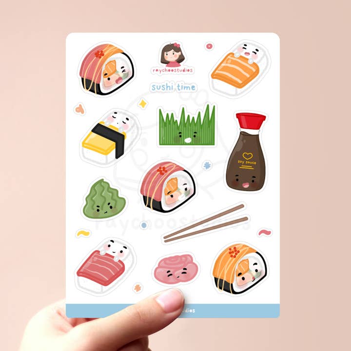 Sushi Sticker Sheet - Store ikoner for engroshandel hos Raychoo Studios Inc.