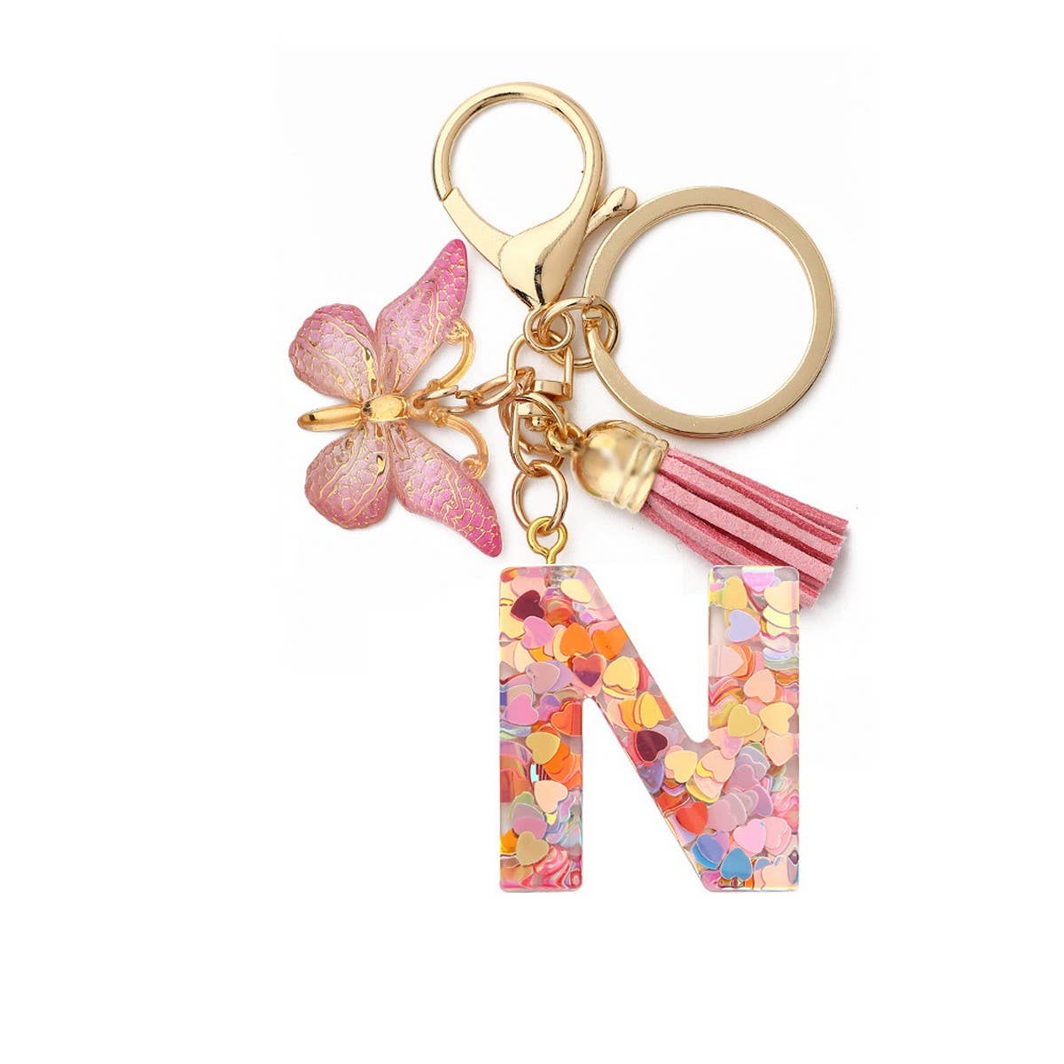 ACCITY - Wholesale Keychain - Women's - Glitter Resin Letter Butterfly Keychain_CWMM686613
