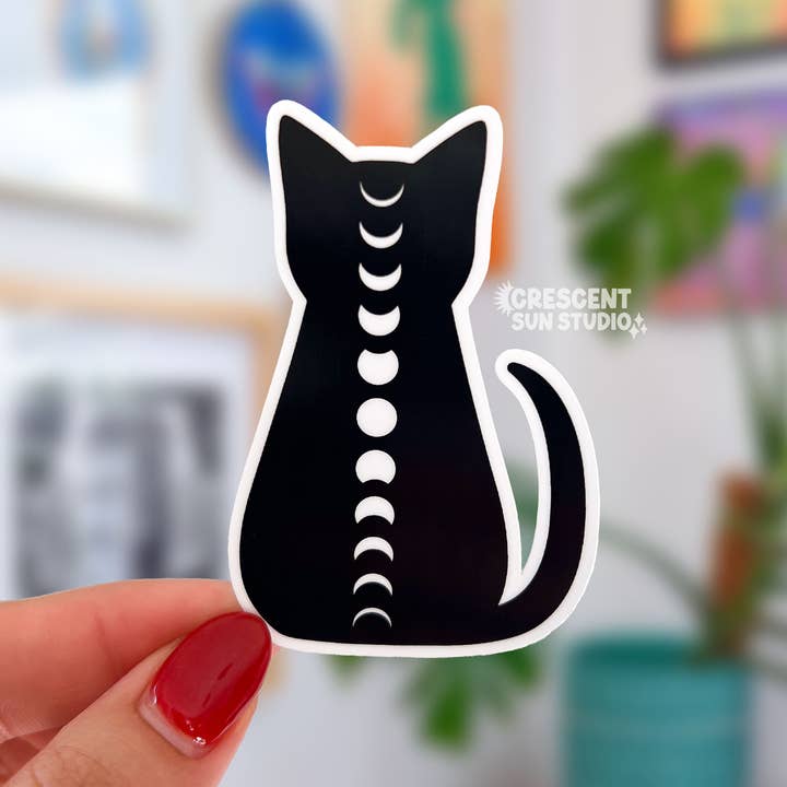 Adesivo Gatto Fase Lunare, Adesivo Gatto Nero per la vendita all'ingrosso da parte di Crescent Sun Studio
