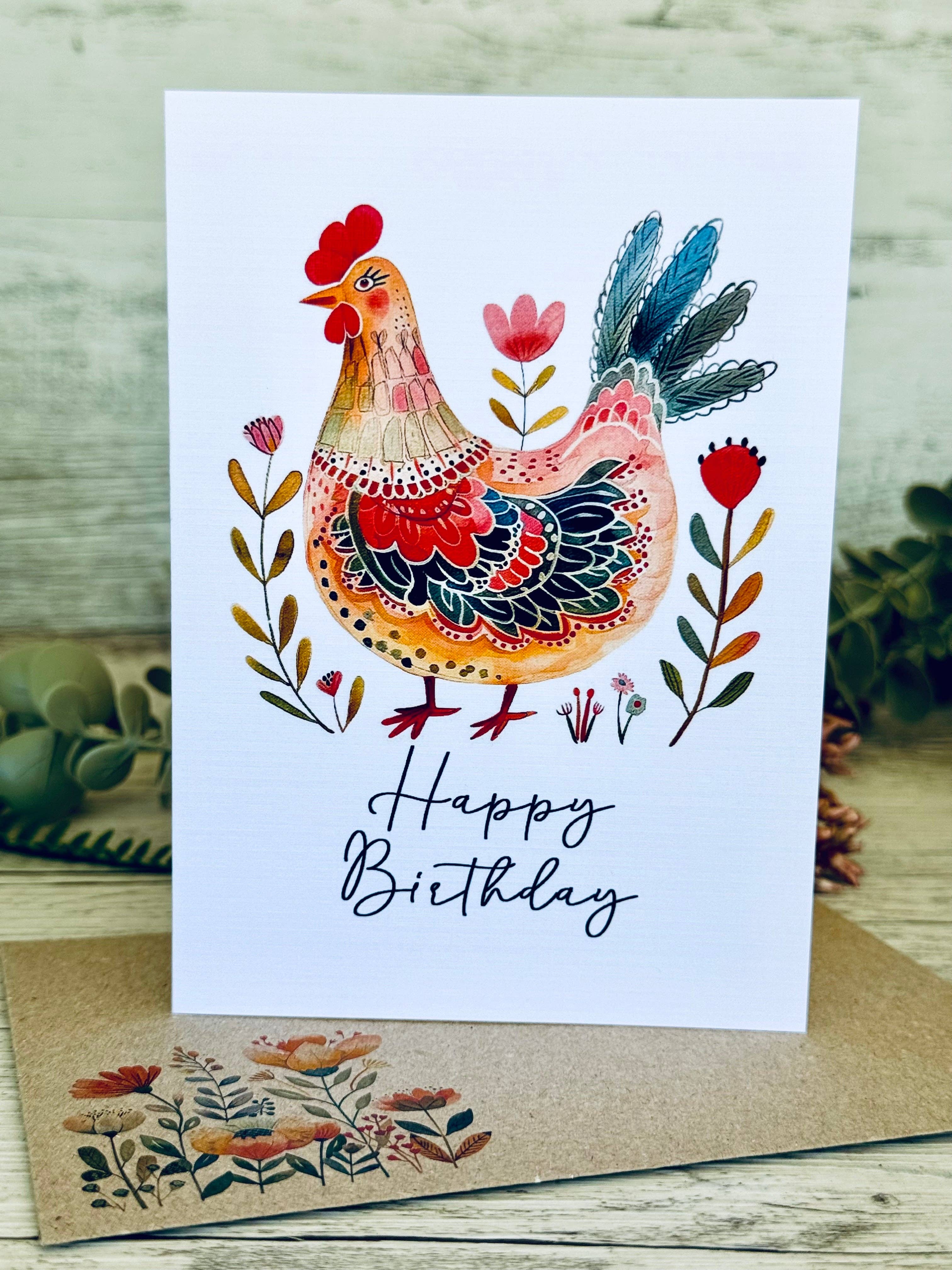 Scattered Seed Co - Wholesale Birthday Card - FOLK ART CHICKENS Birthday Card1