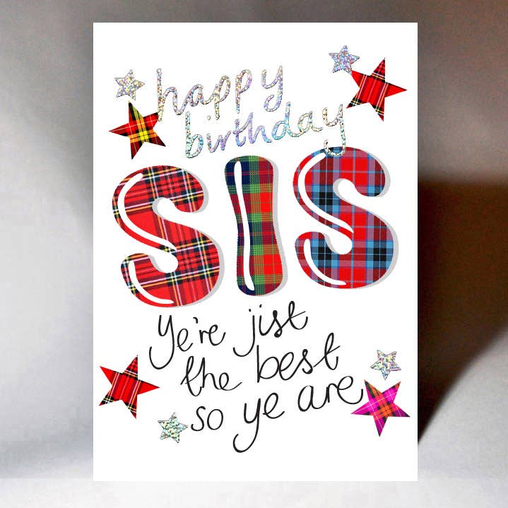 Wee Wishes - Vente Cartes d'anniversaire - CARTE DE MOTS EN TARTAN SIS WWTW09
