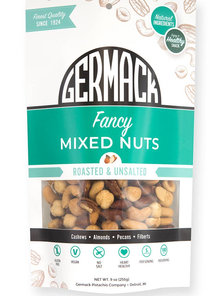 Noix mélangées Fancy Deluxe, grillées sans sel, 9 oz pour la vente par Germack Pistachio Company