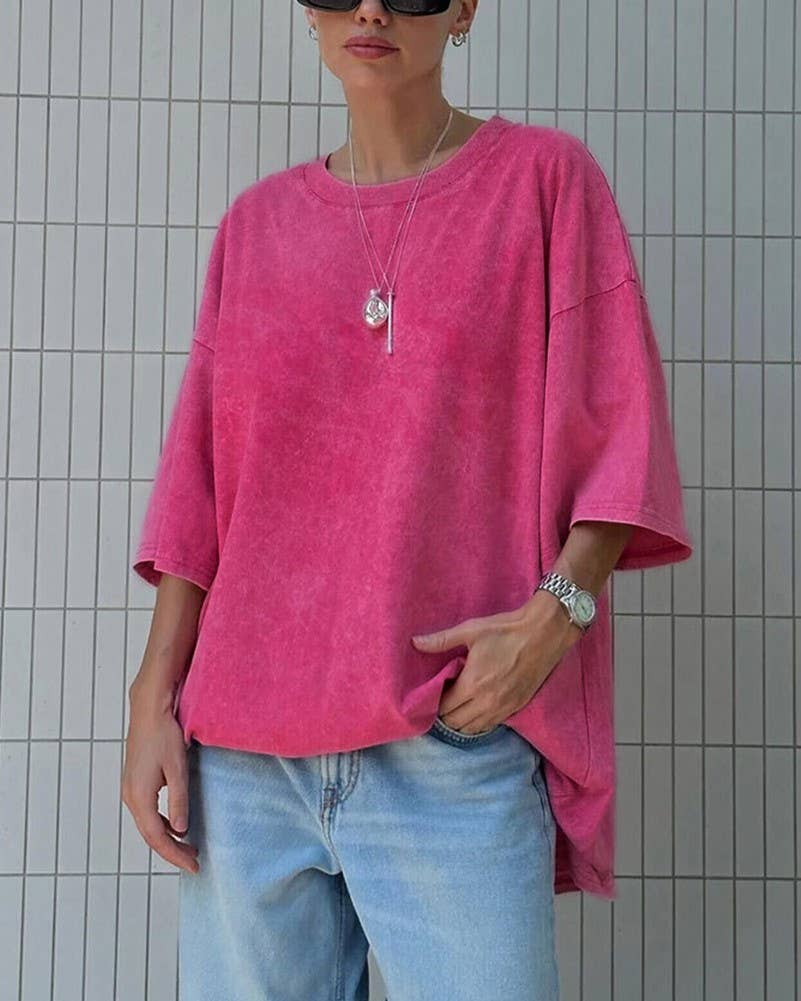 Rosa Clothing - Wholesale T-Shirt - Women's - Washed Distressed Crewneck Brushed T-Shirt11