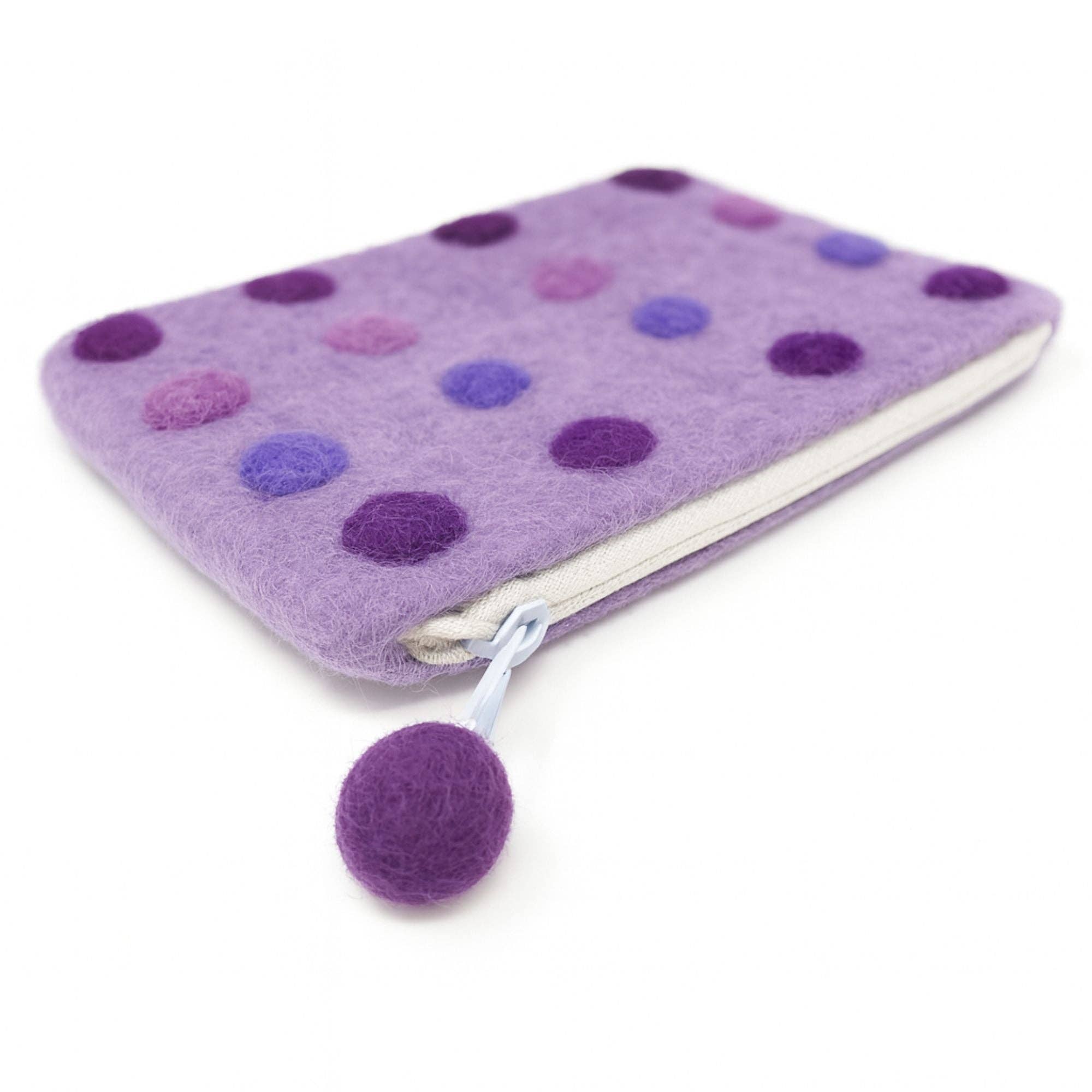 Global Crafts - Wholesale Pouch - Women's - Twilight Dot Felt Zipper Pouch, Purple1