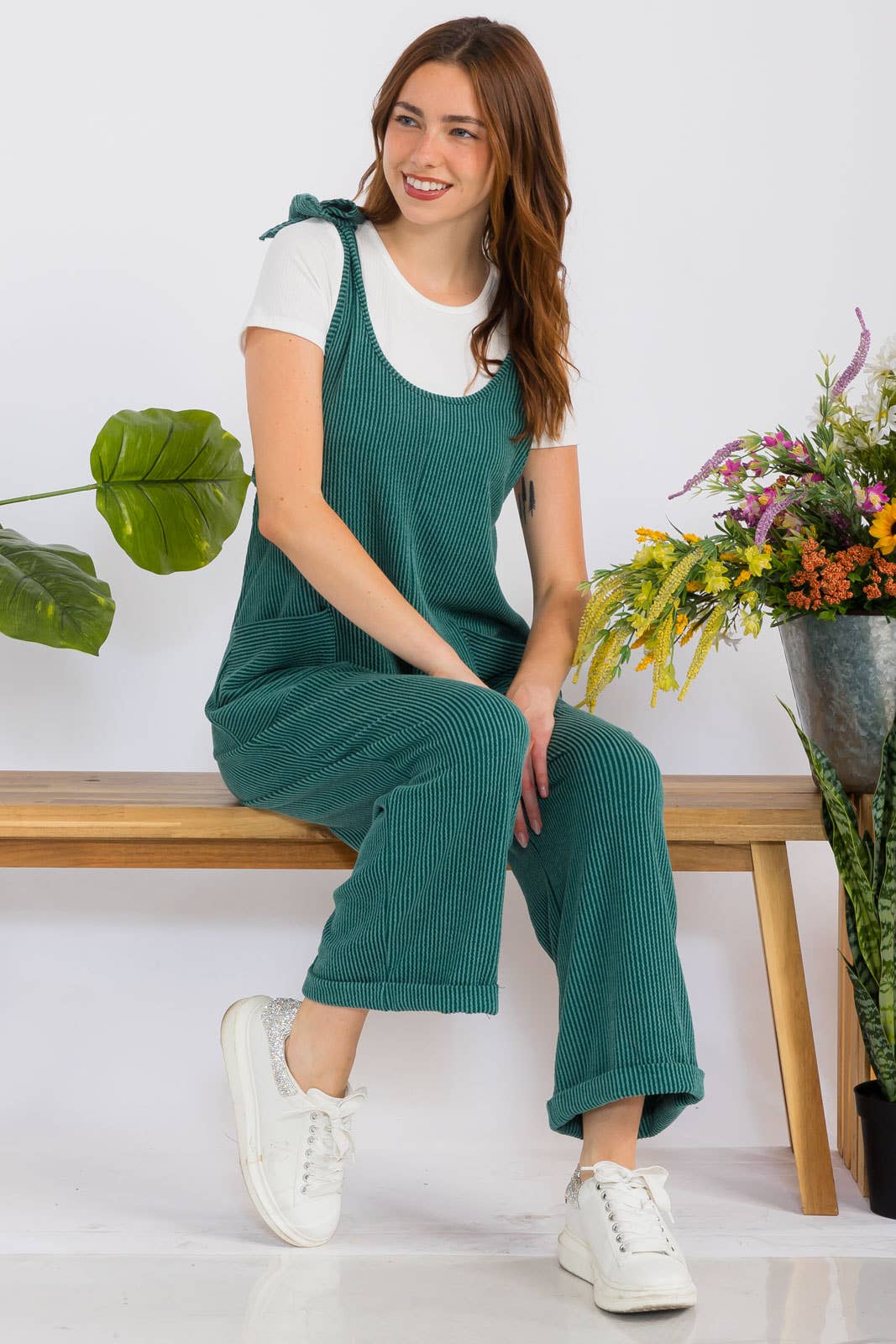 Celeste Clothing – Großhandel Jumpsuit – Damen – Plus-Size verstellbarer Rippen-Overall mit Fronttaschen - CP4387325