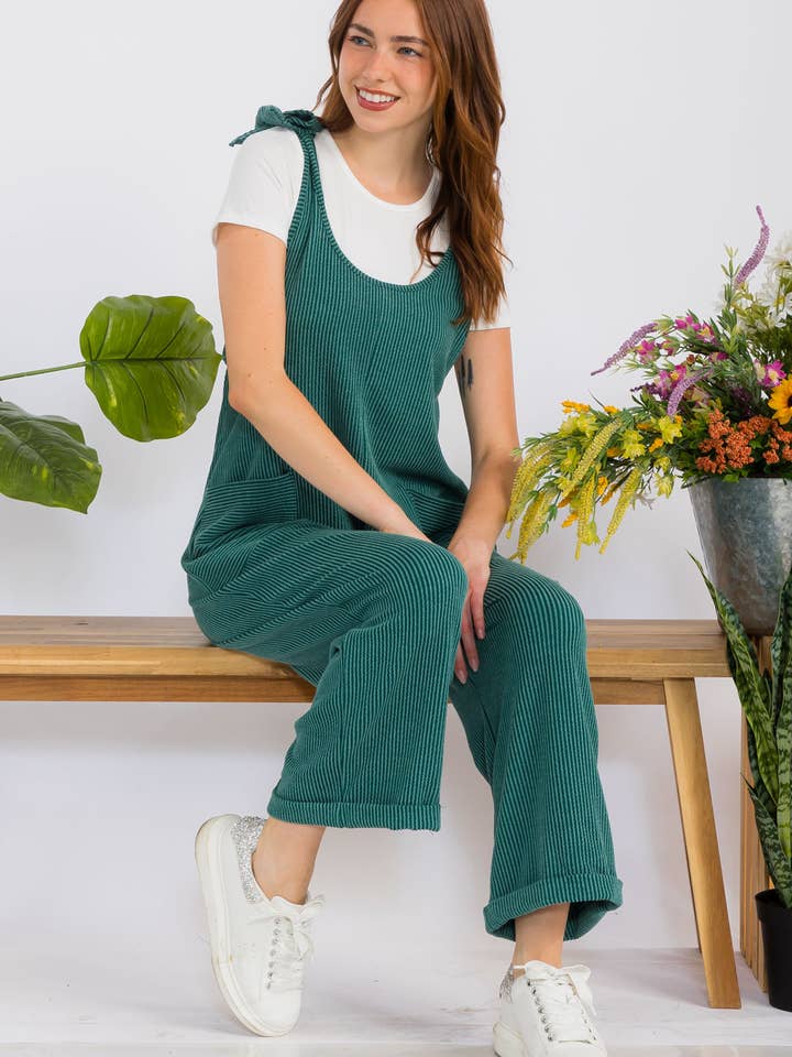 Celeste Clothing – Großhandel Jumpsuit – Damen – Plus-Size verstellbarer Rippen-Overall mit Fronttaschen - CP4387325