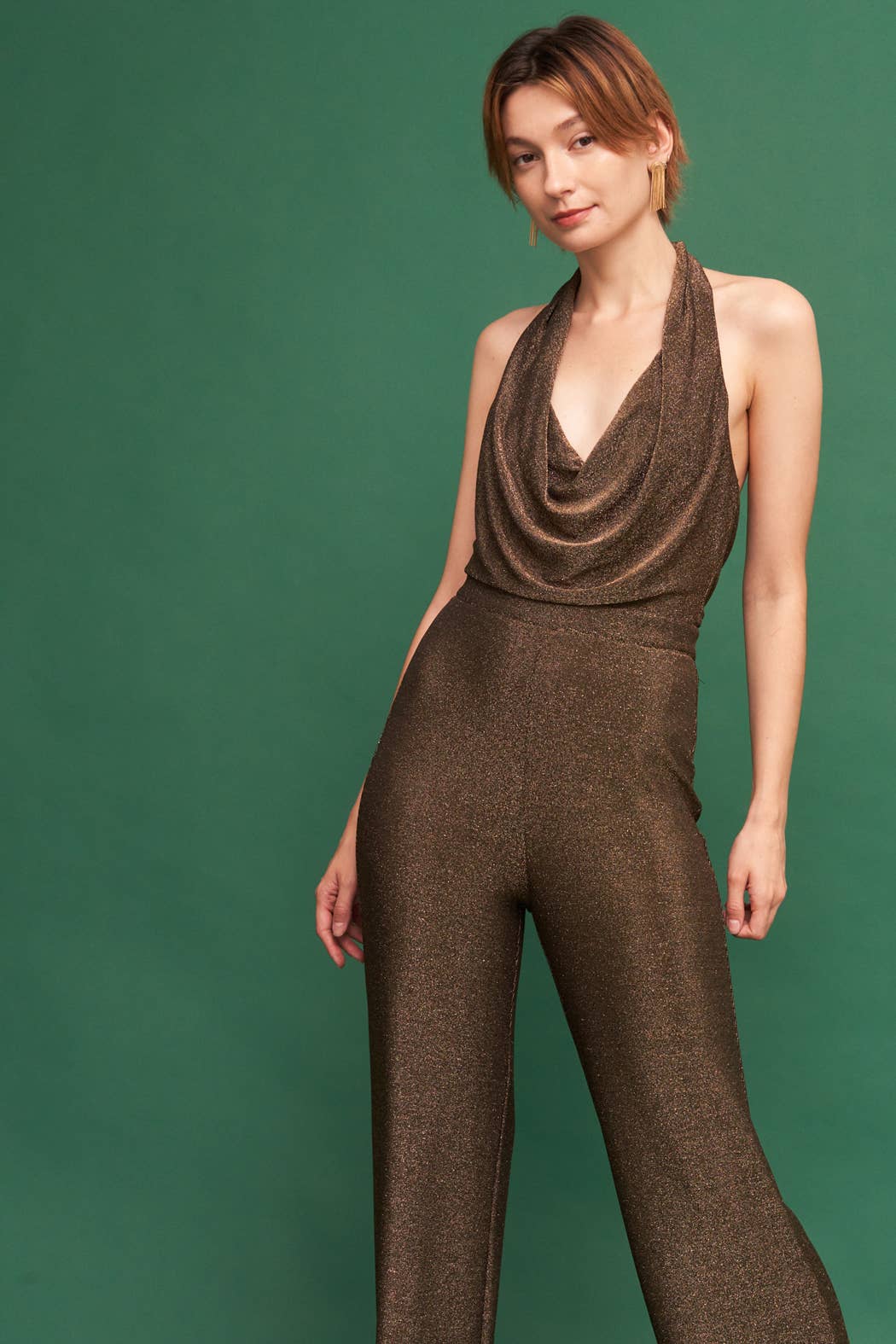 Or Combinaison métallisée à paillettes à col bénitier en vente sur Faire4