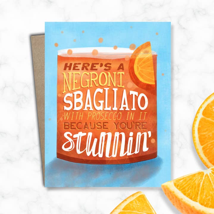 Carte d'amitié - Negroni Sbagliato pour la vente par Katie Stack Illustrates
