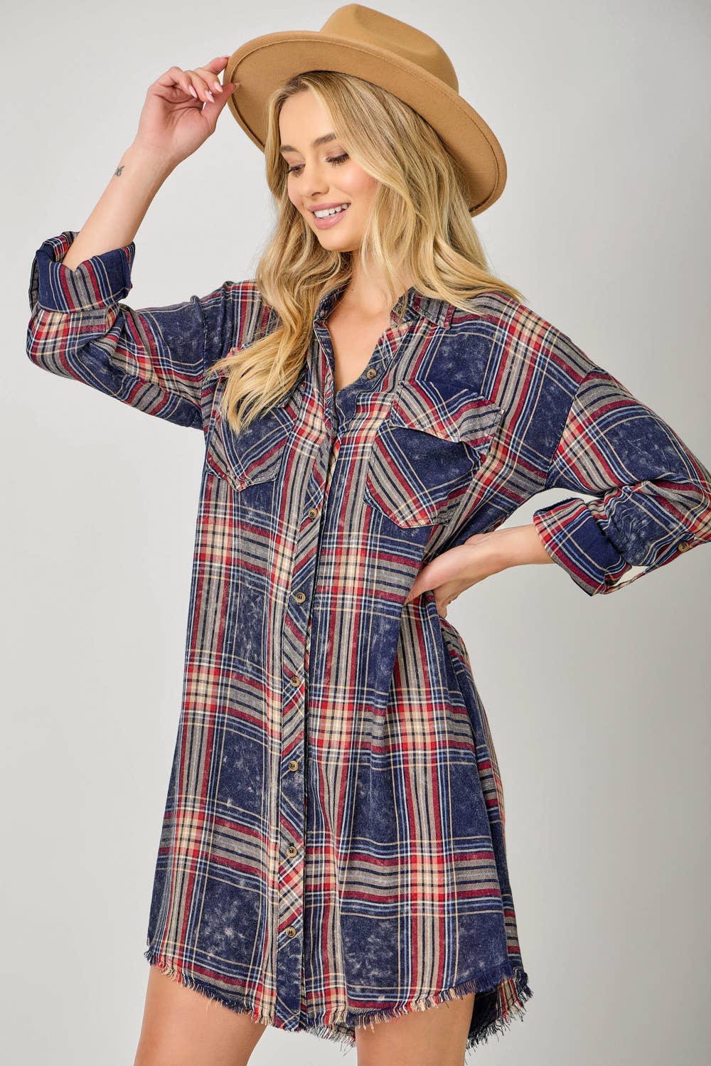 Mystree - Wholesale Dress - Women's - 61161 Washed Plaid Shirt Dress24