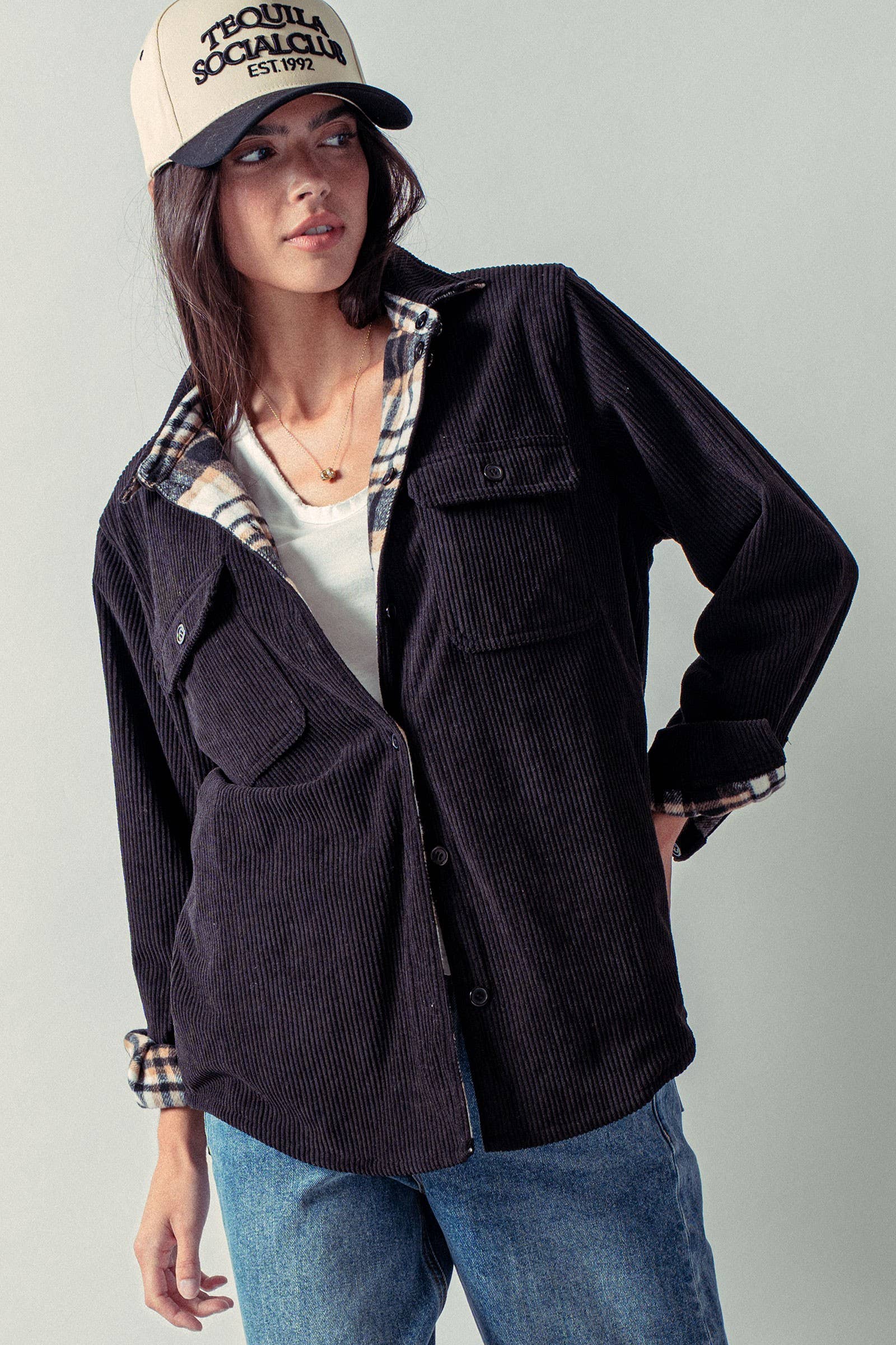 Urban Daizy - Wholesale Shirt Jacket/Shacket - Women's - Plaid Flannel-Lined Corduroy Shacket10