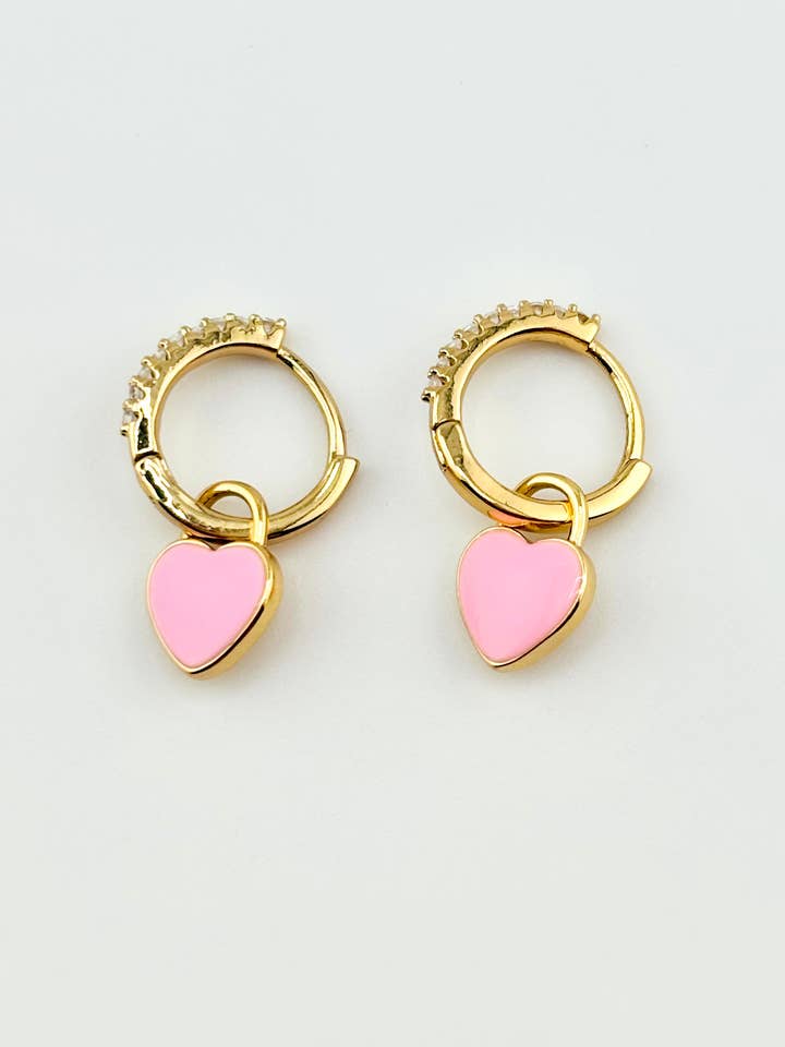 Paulina enamel heart 18k gold filled and cubic zirconia earrings for wholesale by Bella Blu Designs