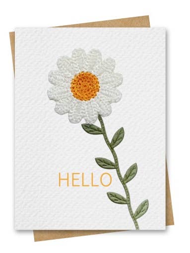 Hello 3D Embroidered Sunflower Card - Incl. Kraft Envelope for wholesale by Paper Kuts