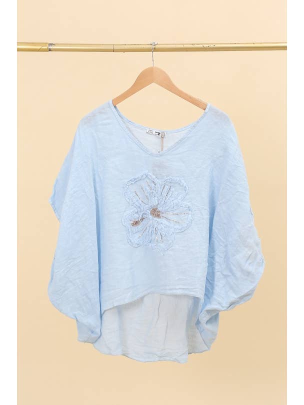 LÉA & LUC - Wholesale Tunic - Women's - Blouse with a flower in 100% Linen REF. 11209