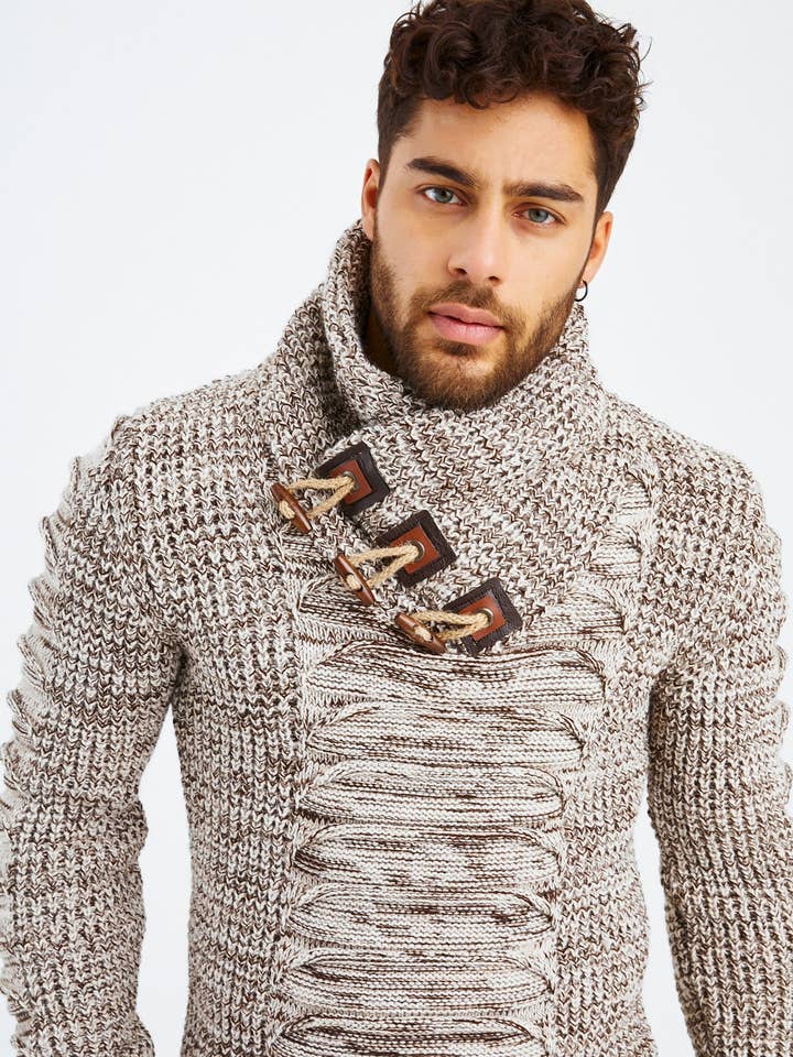 Leif Nelson GmbH - Wholesale Knit Sweater - Men's - Men's Knit Sweater Chunky Knit Shawl Collar LN-557537