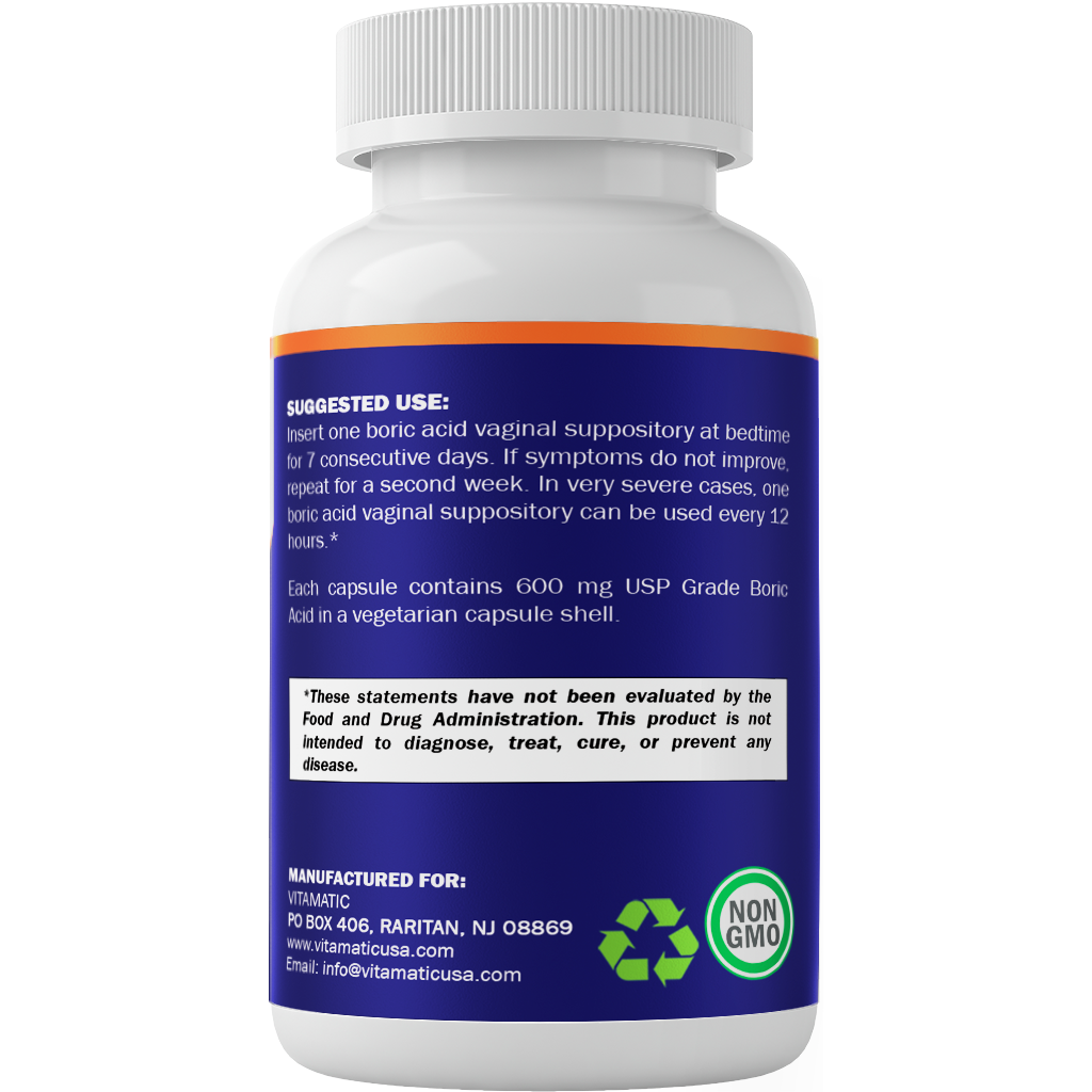 Vitamatic - Wholesale Oral Supplement/Vitamin - Vitamatic Boric Acid 600mg | 60 Vaginal Suppository7