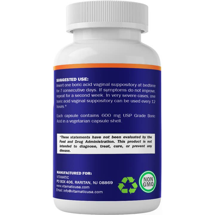 Vitamatic - Wholesale Oral Supplement/Vitamin - Vitamatic Boric Acid 600mg | 60 Vaginal Suppository7
