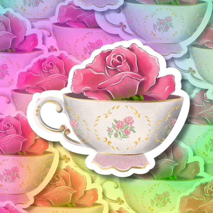 Rose Cup Vinyl Aufkleber für den Großhandel von Hikaru Tara Art Arst & Craft Gift Shop