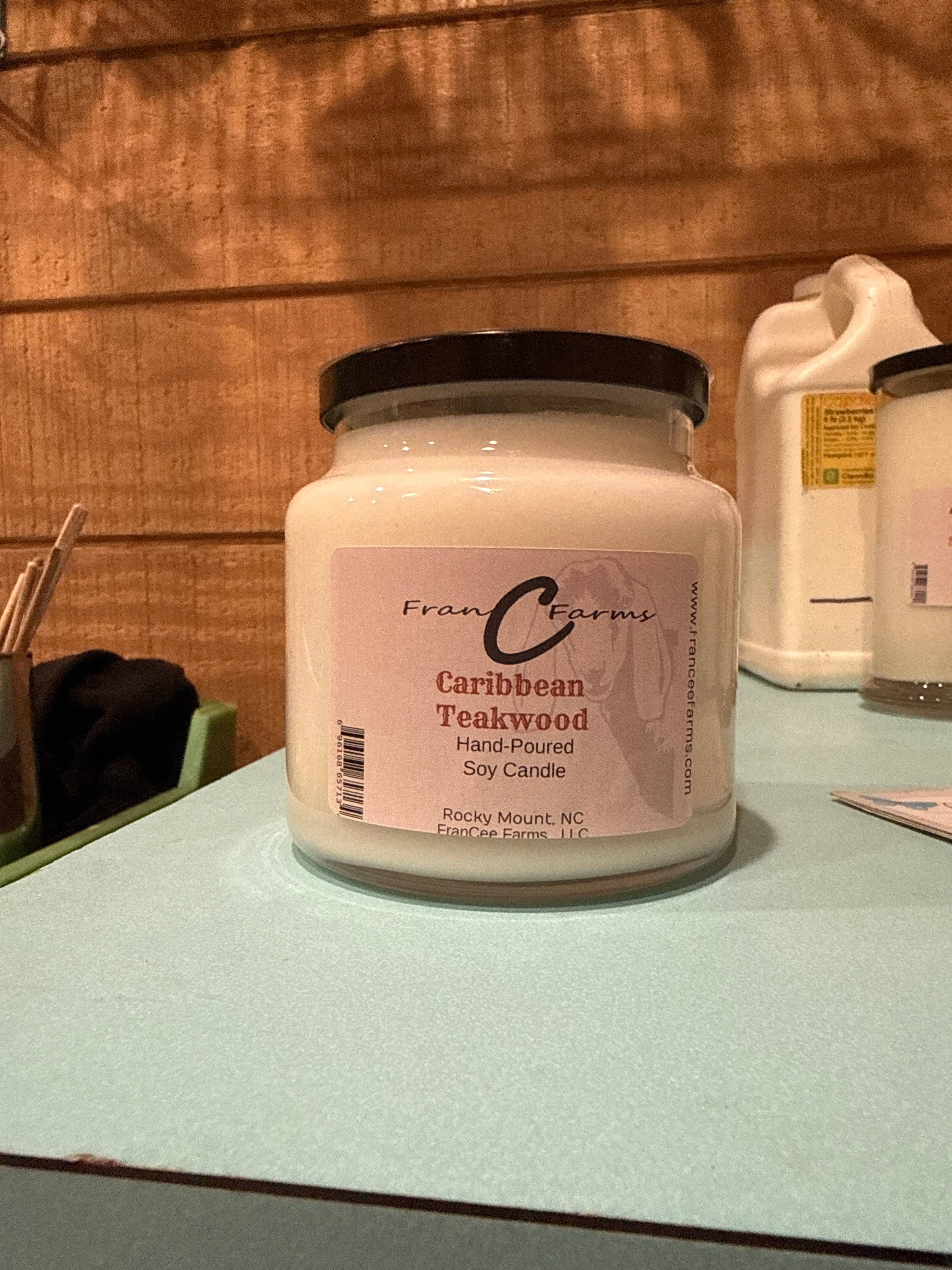 FranCee Farms – wholesale Jar/filled candle – Caribbean Teakwood Apothecary Candle1