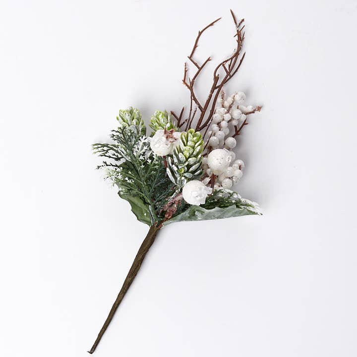 Factory Direct Craft - Wholesale Artificial Plant - 11" Faux Frosted Winter Berry & Greenery Pick