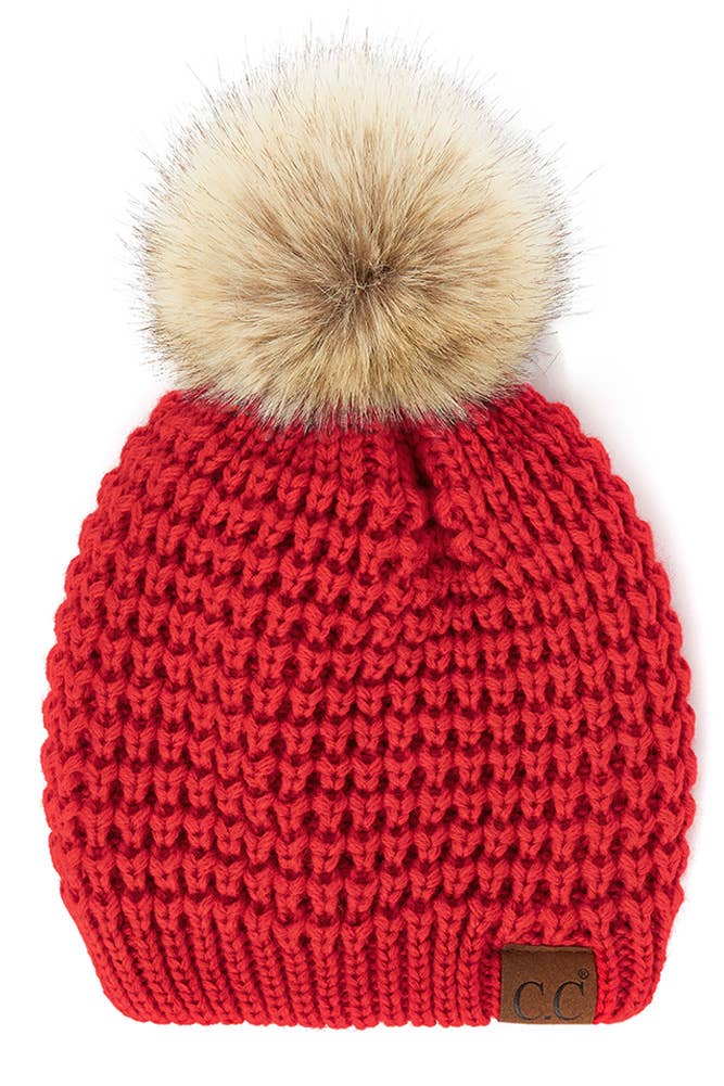 Hana - Wholesale Beanie - Women's - C.C Waffle Stitch Pattern Pom Beanie12