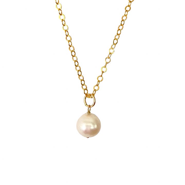 Pendentif en perle - Pendentif chaîne en or avec perle ronde et blanc cassé pour la vente par BlighPosh