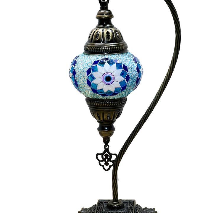 Gypsy Soul - Wholesale Accent/Desk Lamp - Swan Neck Mosaic Turkish Lamp 6" Glass Globe - 6 Lamps