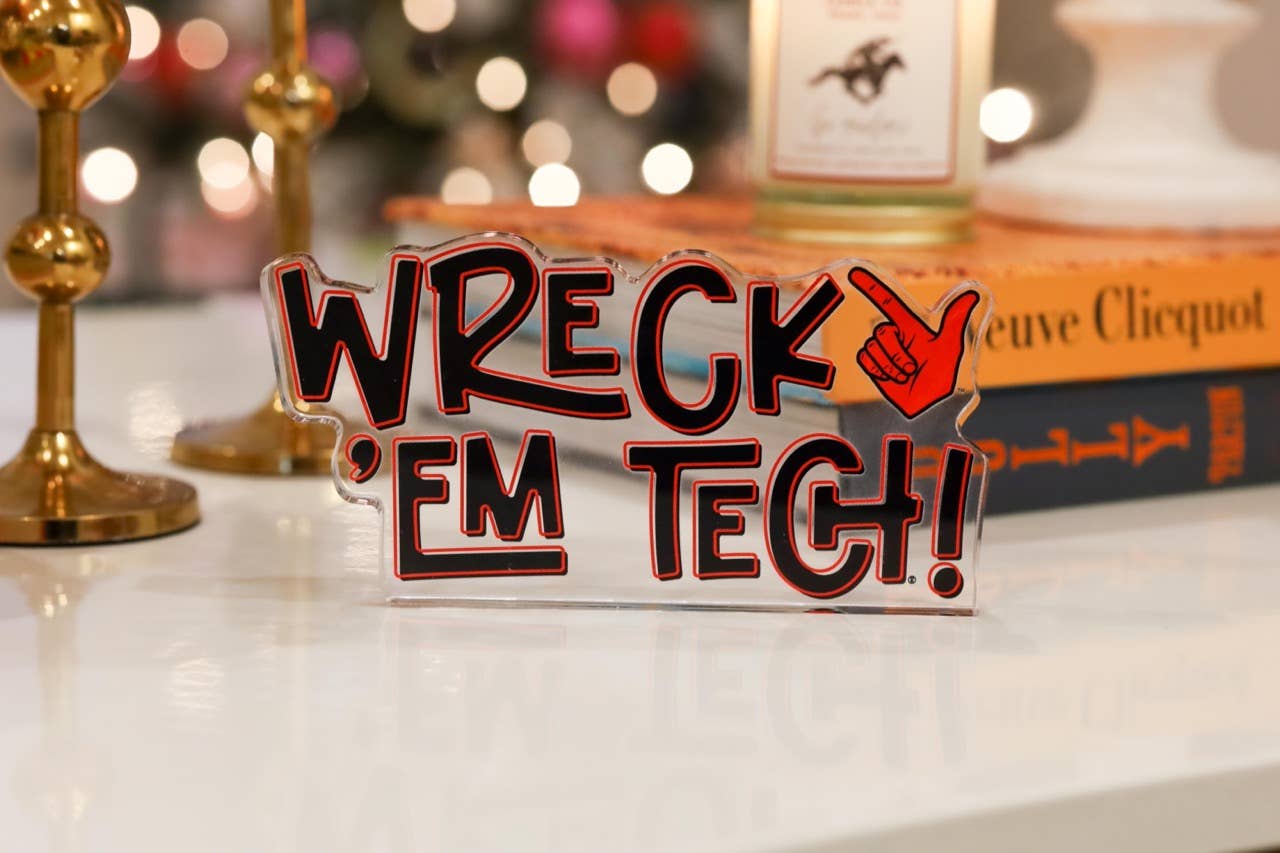 Tailgated Co. - Wholesale Decorative Tabletop Object - Wreck 'Em Tech Letter Acrylic Shelfie | College Art Block | Dorm Room Decor | Game Day Shelf Decor2
