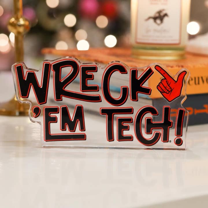 Tailgated Co. - Wholesale Decorative Tabletop Object - Wreck 'Em Tech Letter Acrylic Shelfie | College Art Block | Dorm Room Decor | Game Day Shelf Decor2