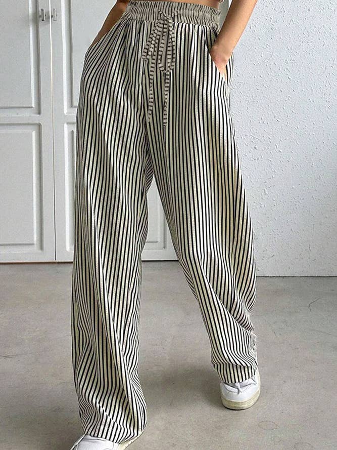 Black Stripes High Waist Pockets Pants ZK2054 for wholesale on Faire