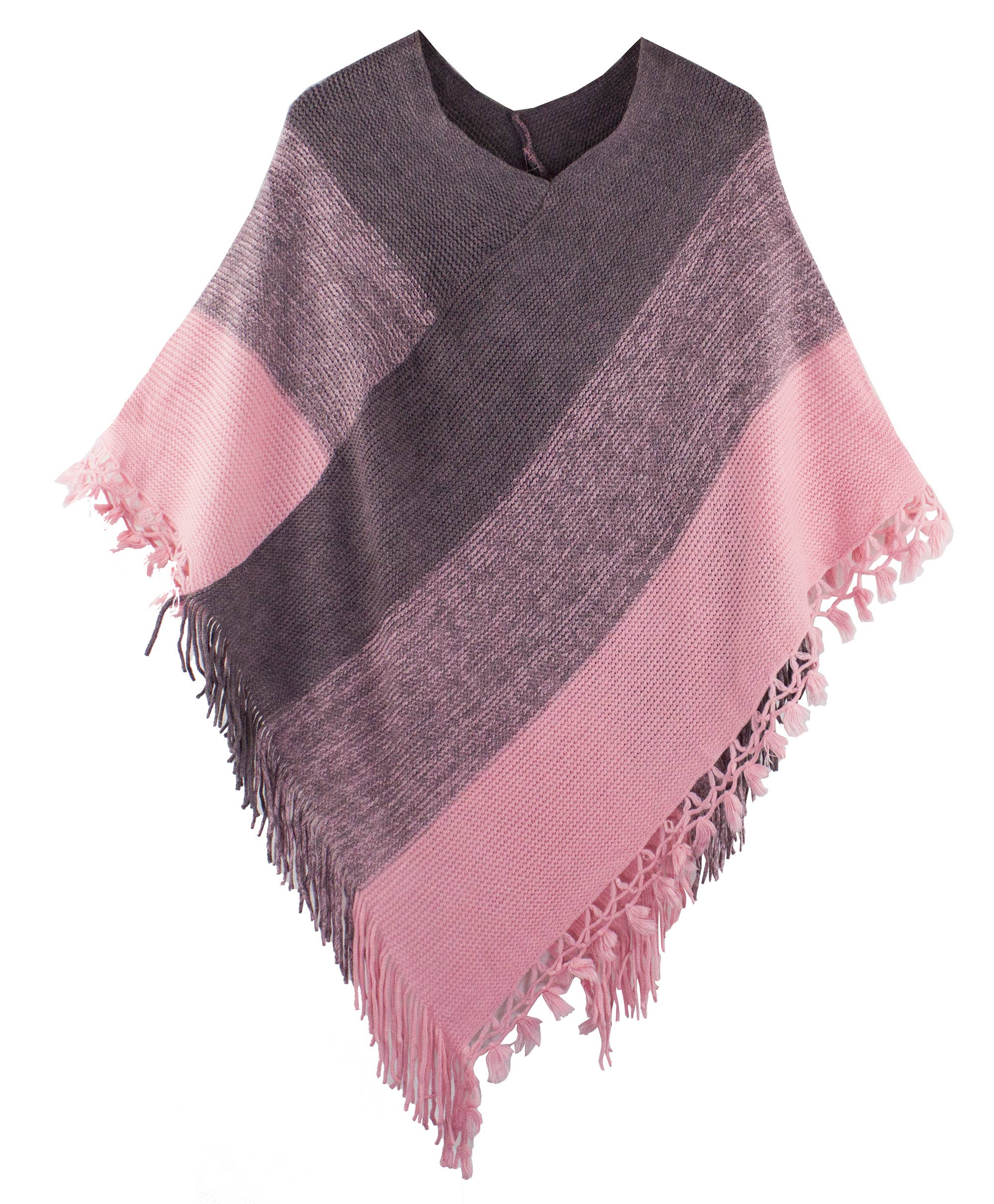 Fennco Styles - Venta al por mayor Poncho - Mujer - Suéter Poncho de Bloques de Color con Flecos12