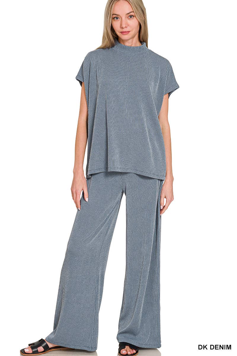 42POPS - Wholesale Lounge Set - Women's - `.0729 Raised Rib Short Sleeve Tee & Pants 2PC Set SI-2842210