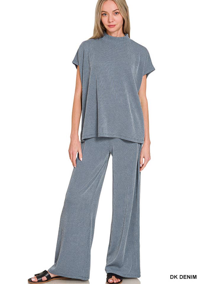 42POPS - Wholesale Lounge Set - Women's - `.0729 Raised Rib Short Sleeve Tee & Pants 2PC Set SI-2842210