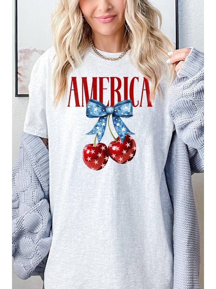COLORBEAR - Wholesale T-Shirt (Graphic) - Women's - America Cherries Graphic Heavy Cotton Tee