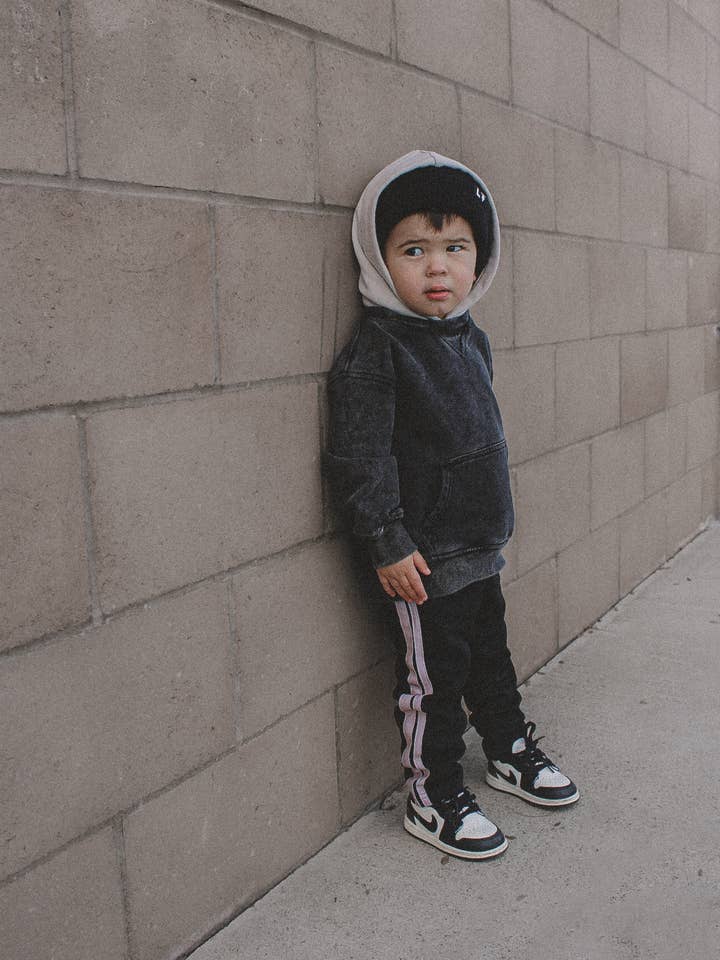 Lucky Link - Wholesale Hoodie - Kids - Toddler Black Acid Wash Crew-Neck Hoodie4