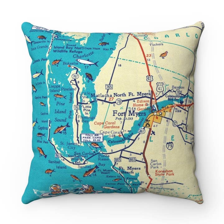 Sanibel Island Florida Map Pillow – 18" Square Throw Pillow for wholesale by Daisy Mae Designs