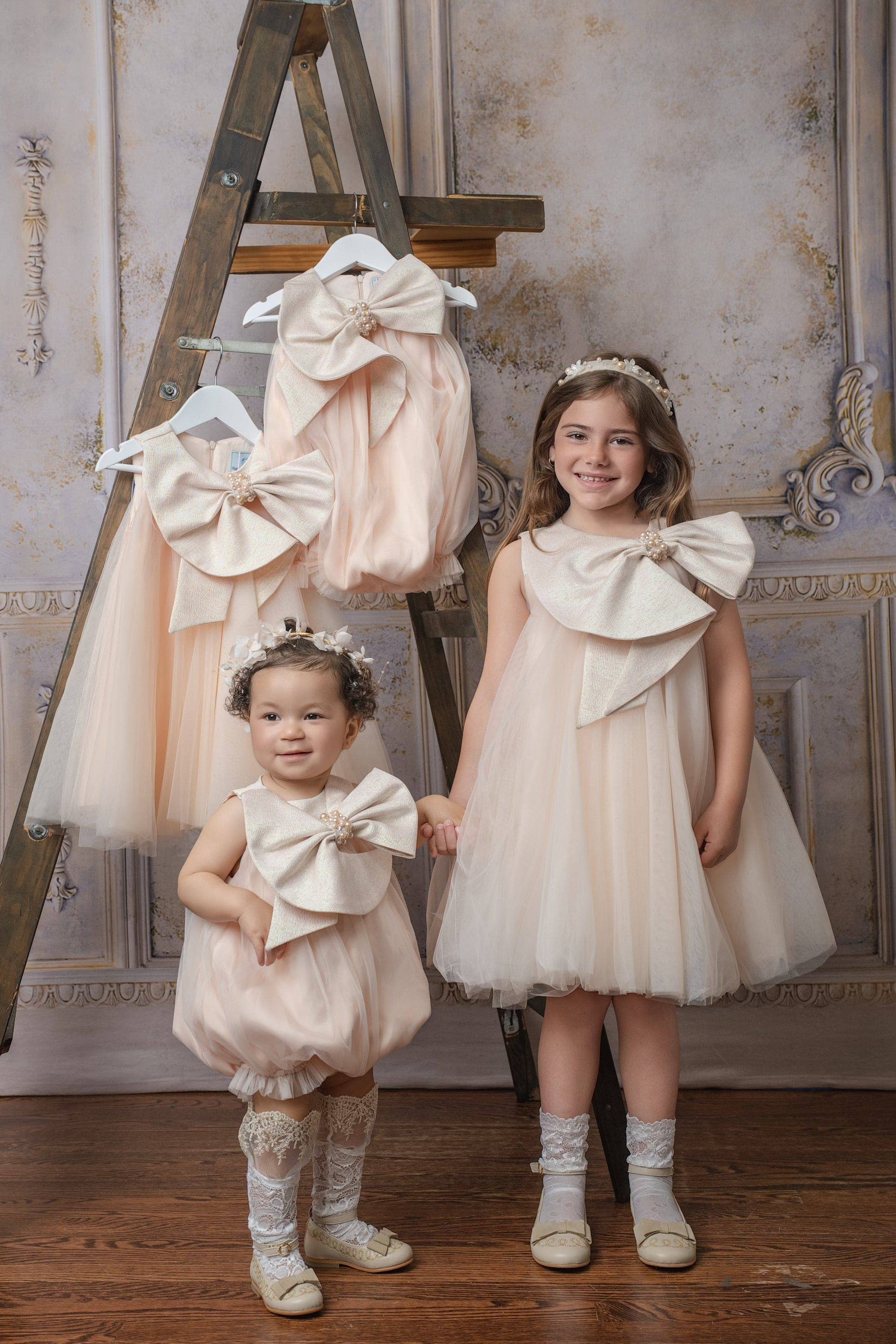 Petite Maison Kids - Vente Robe – enfant - Robe Jackie pêche en tulle à col nœud jacquard7