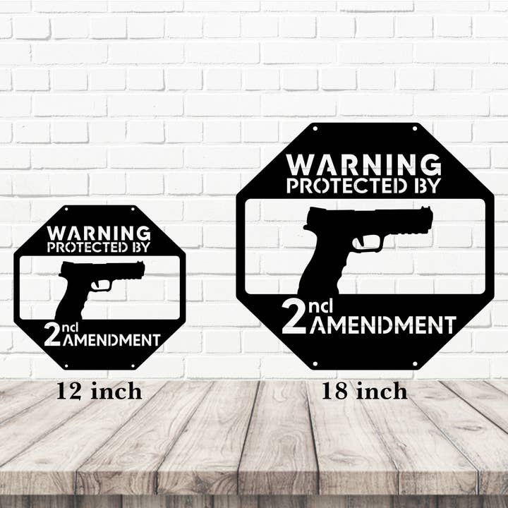 LoneTree Fab - Wholesale Sign - Metal Warning Sign, Protected by 2A Pistol Home Defense Sign1