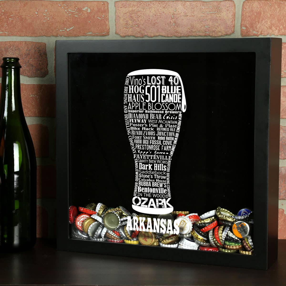 Torched Products - Vendita all'ingrosso Decorazione da parete 3D - State Beer Cap Shadow Box, nero, tipografia della birra artigianale53