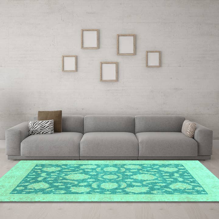 Tapetes Zona Tradicional Turquesa Laváveis Oriental por atacado de Ahgly