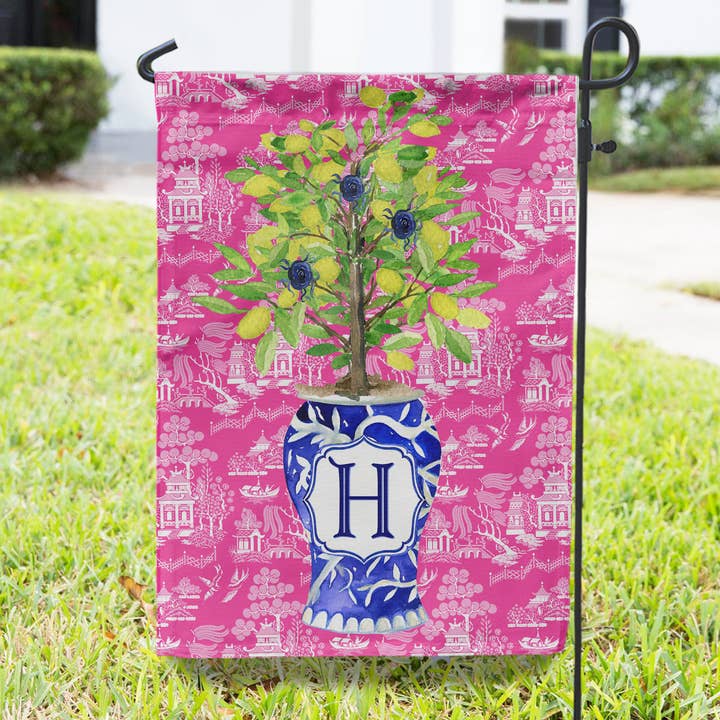 Boutique Monogram - Wholesale Flag - Personalized Monogram Initial Garden Flag, Pink Ginger jar0