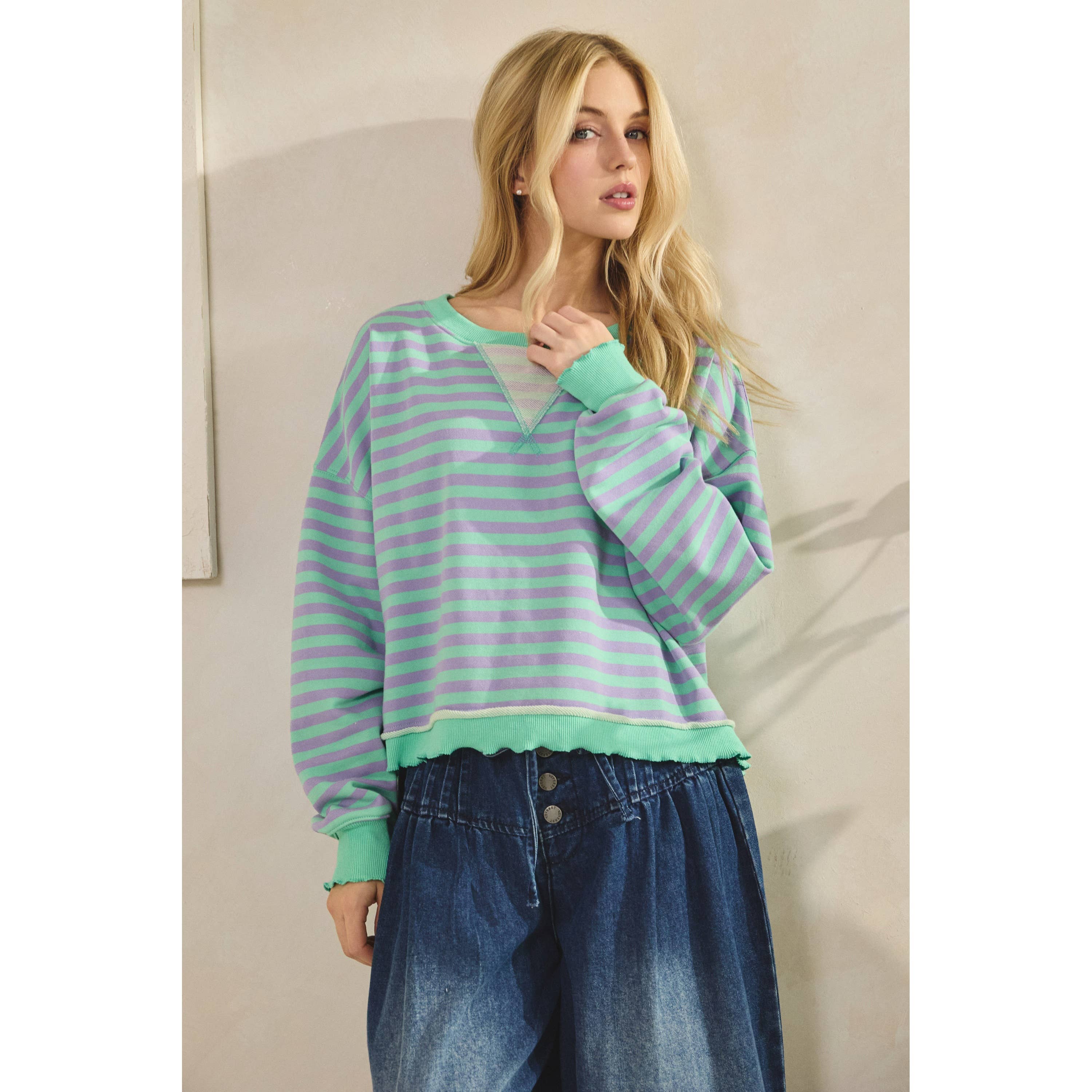 Veveret - Wholesale Tunic - Women's - Cropped Striped French Terry Top11
