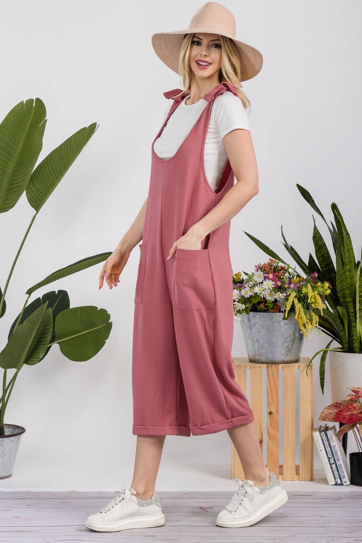 Celeste Clothing – Engroshandel Jumpsuit - Dame – CASUAL RIB CAPRI JUMPSUIT MED LOMMER -CP338739