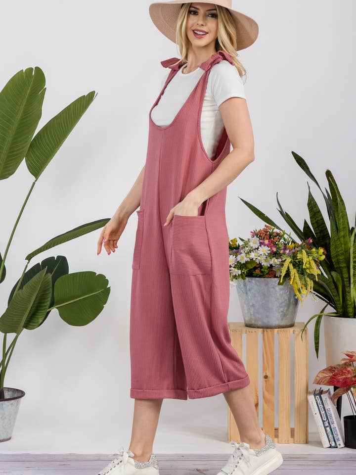 Celeste Clothing – Engroshandel Jumpsuit - Dame – CASUAL RIB CAPRI JUMPSUIT MED LOMMER -CP338739