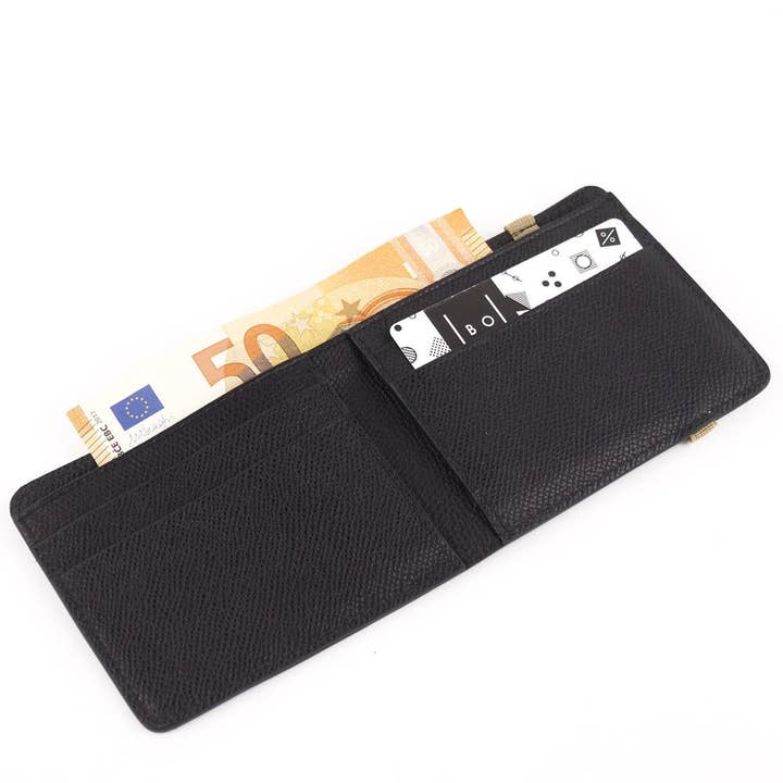 CARTEIRA DOBRADA/11 couro saffiano preto por atacado de Boom bag