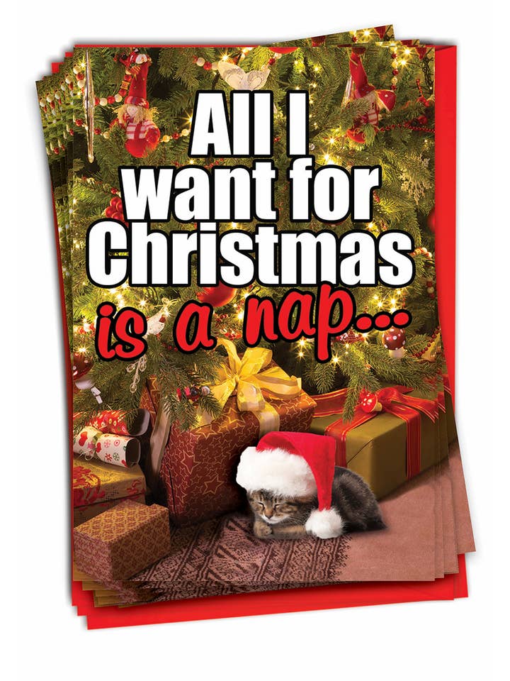 Boîte de 12 cartes de Noël - Cat Nap pour la vente par NobleWorks