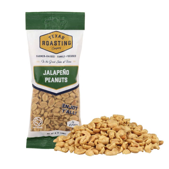 Jalepeno Peanuts 4oz (Box of 12) for wholesale by Texas Roasting Company