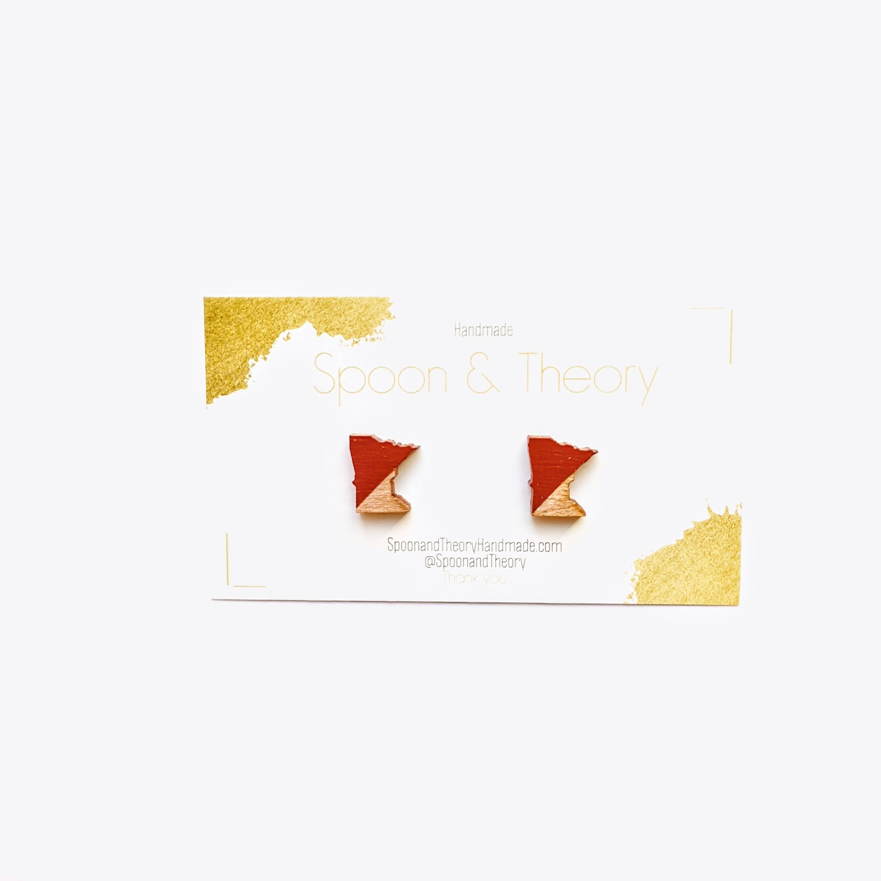Spoon & Theory Handmade - Wholesale Stud/Post Earrings - Minnesota State | Cinnamon Spice MN Wood Stud Earrings 1