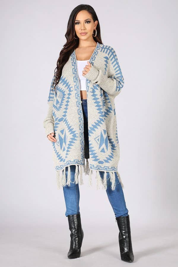 Oceanus Apparel - Vente Cardigan – femme - OUG10622-SP Cardigan en tricot poncho tribal à franges10