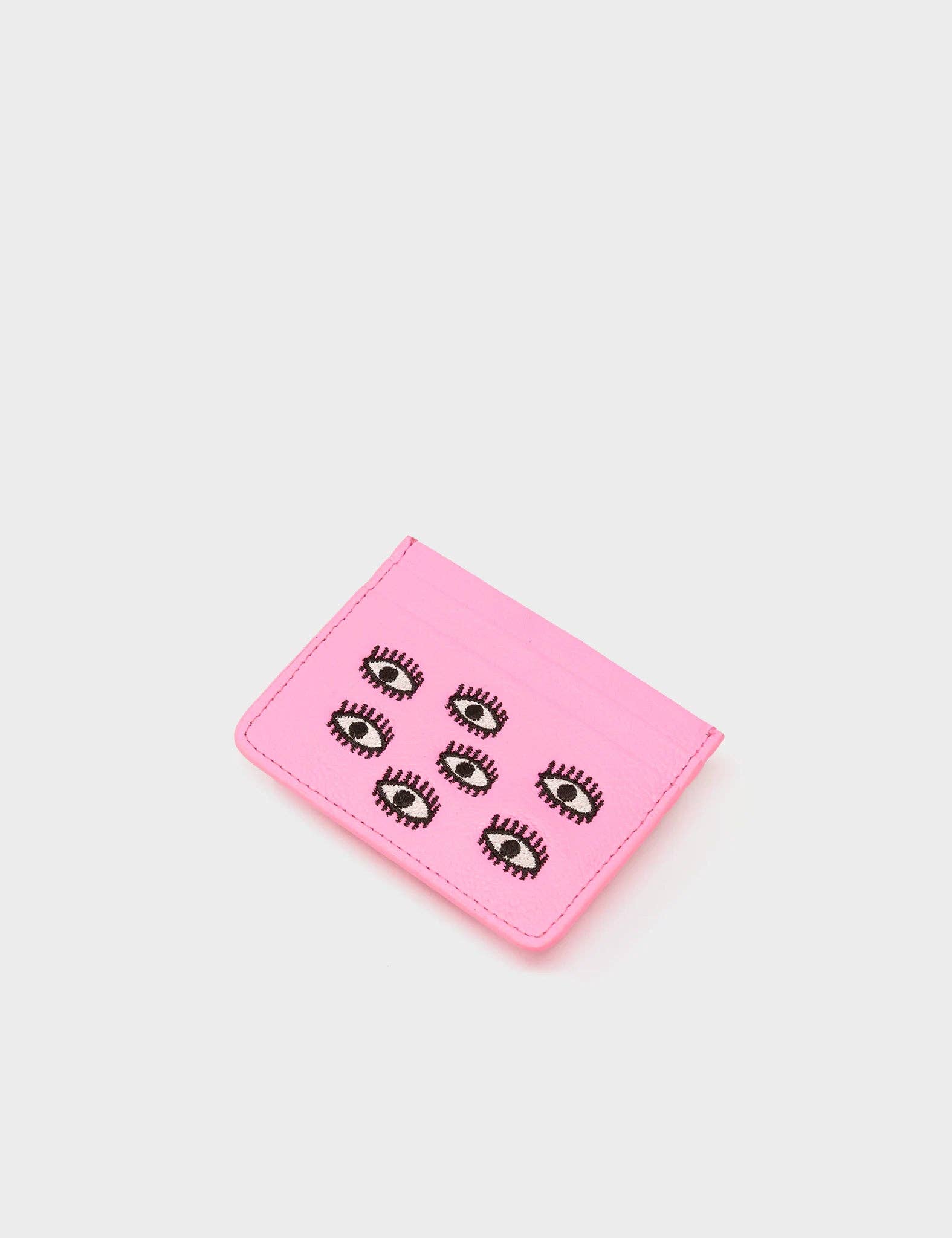 Min & Mon - Wholesale Card Holder - Women's - Filium Bubblegum Pink Leather Cardholder - All Over Eyes Embroidery2