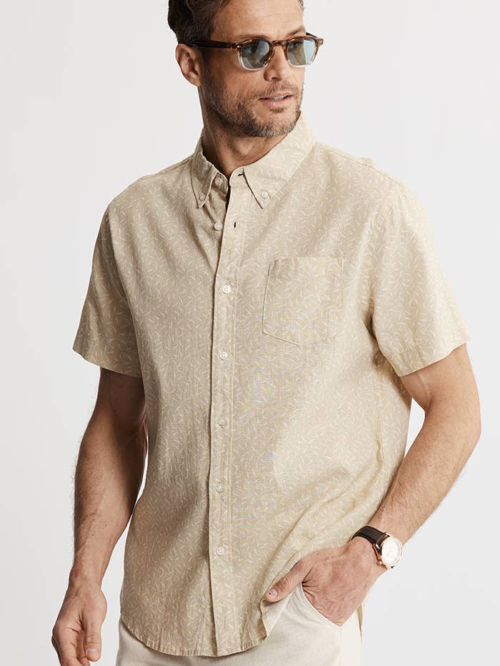 Chemise à manches courtes en lin et coton pour la vente par JACHS NY